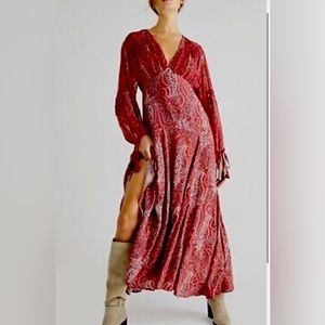 NWOT Free People Mirage boho maxi Bandana dress red/rouge paisley size 0 XS